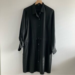 Eileen Fisher 100% Silk Black Shirt Dress Size Large